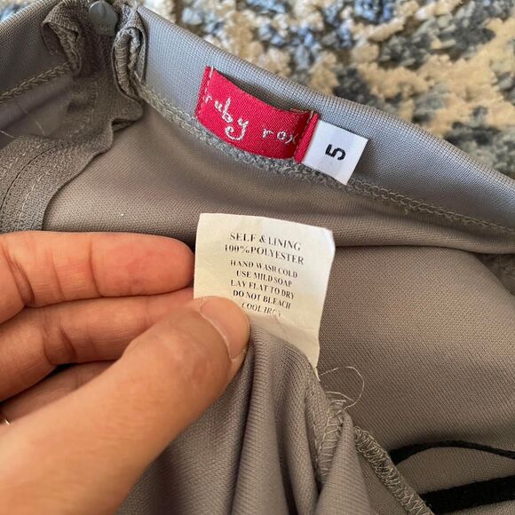 Y2K Ruby Rox Strapless‎ Ruffle Mini Dress Stretch Gray Tiered Party Dress Siz 5 - Picture 6 of 8